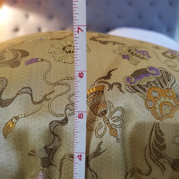 Embroidered silk accent pillow in tan, gold, light blue, pink, 15" square - Picture 11 of 12